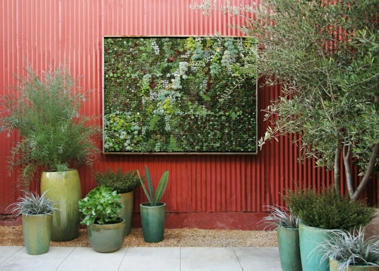 diseño jardines verticales suculenta maceteros rojo