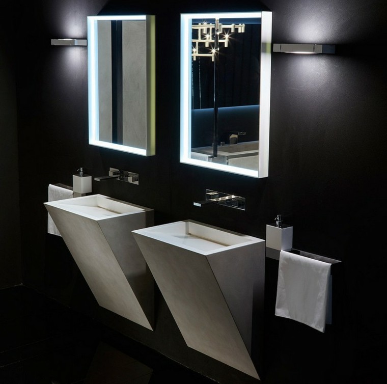 diseño lavabos modernos integrados pared