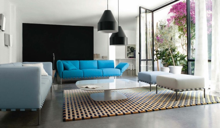 diseño salon sofa color azul