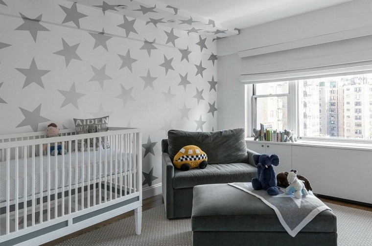 dormitorio bebe papel pared estrellas