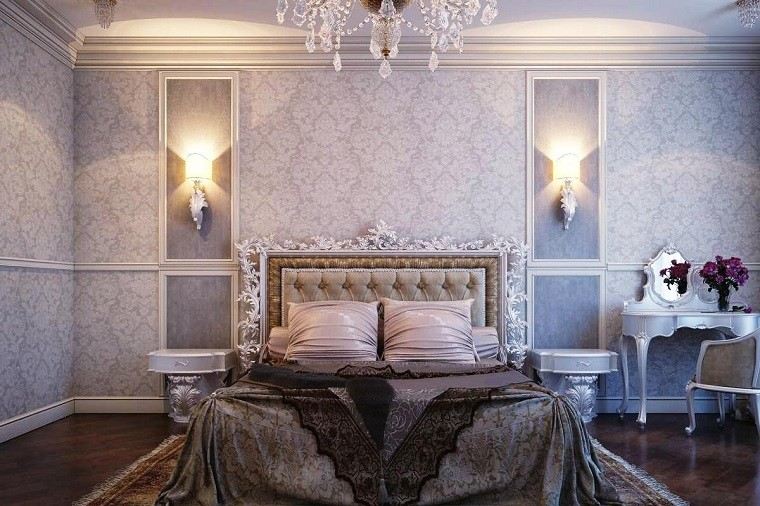 dormitorio estilo clasico romantico papel pared ideas