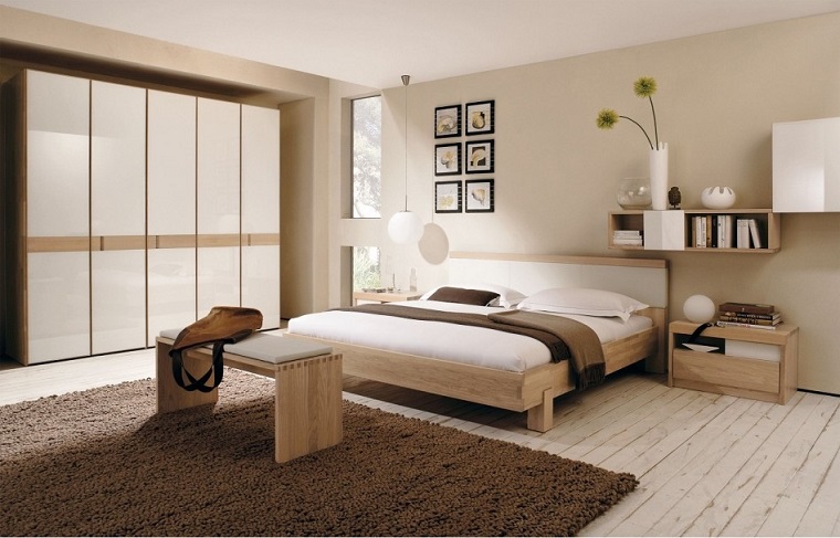dormitorio estilo minimalista moderno banco madera simple ideas