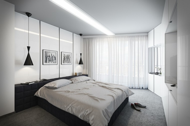dormitorio estilo minimalista moderno cortina blanca ideas
