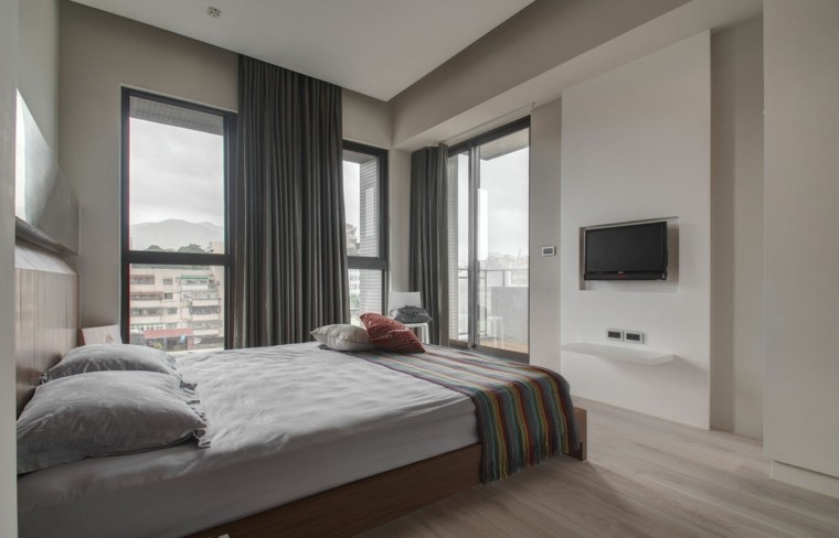 dormitorio estilo minimalista moderno cortina gris ideas