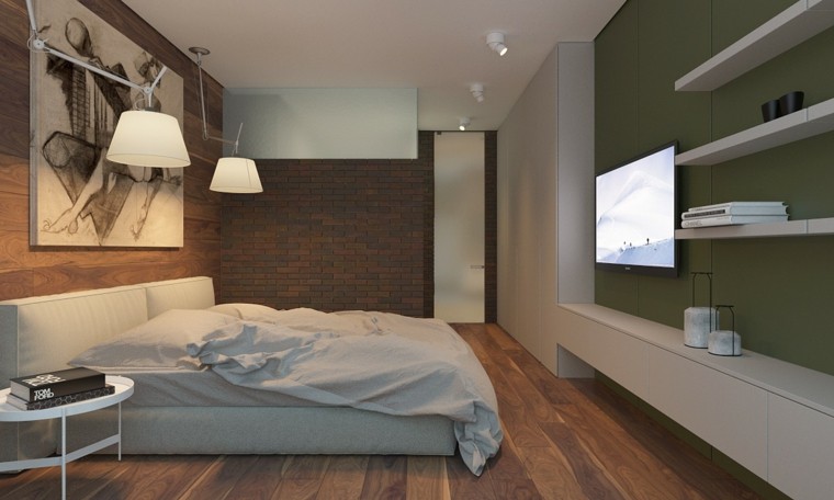 dormitorio estilo minimalista moderno pared verde ideas