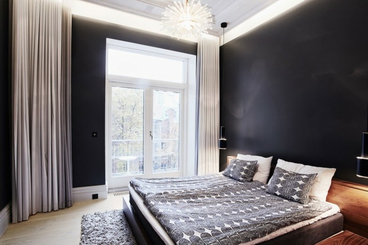 dormitorio estilo minimalistas paredes negras ideas