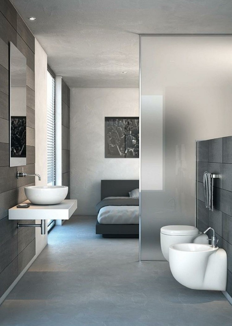 dormitorio moderno separacion baño cristal