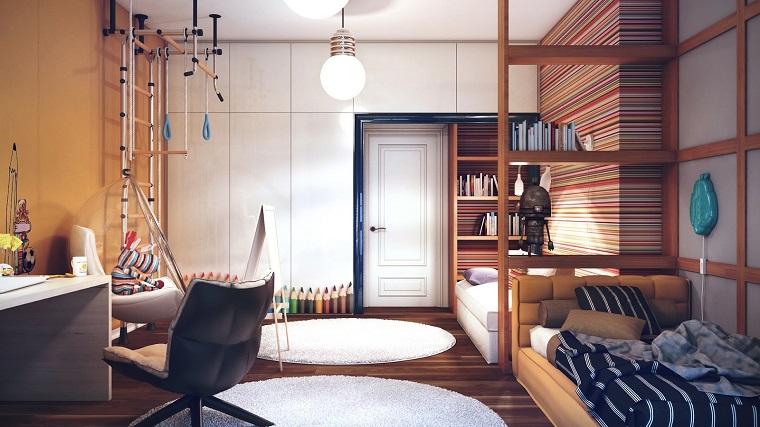 dormitorio nino gimnasio sillas colgante ideas