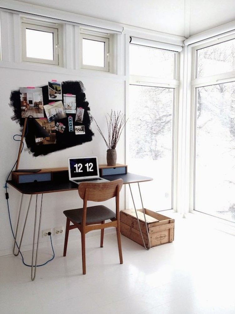 escritorio estilo retro paredes blancas luminoso ideas