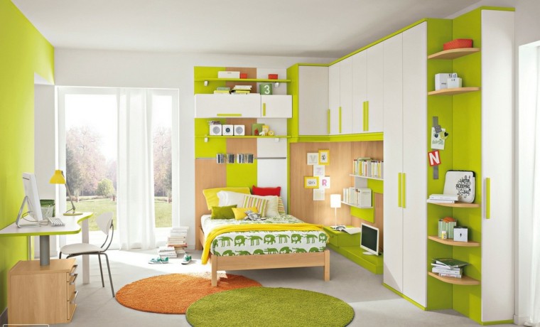 habitaciones niño colores verde blanco muebles ideas
