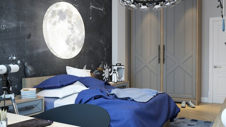 habitaciones nino pared negra cama grande ideas