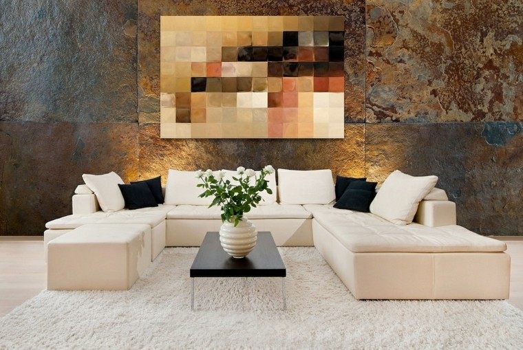 ideas creativas pared preciosa sofa blanca salon moderno