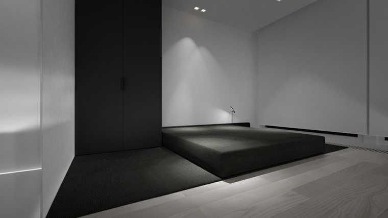 interiores minimalistas dormitorio cama negra ideas