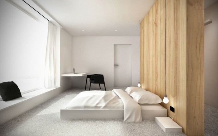interiores minimalistas dormitorio pared madera ideas