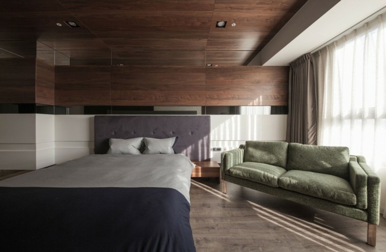 interiores minimalistas dormitorio sofa verde ideas