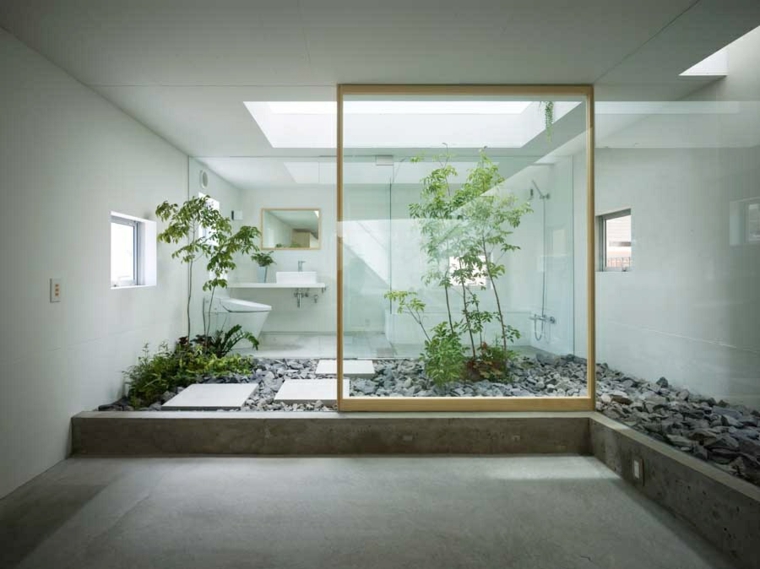 jardin zen baño moderno piedras