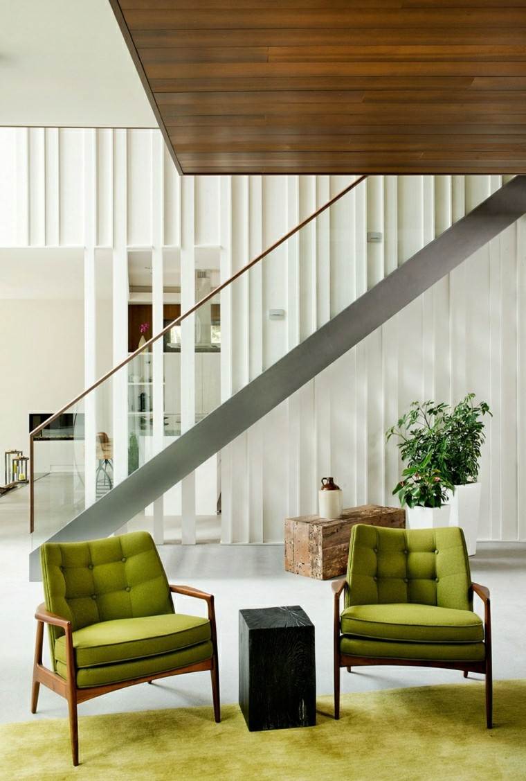 laminas metal blanco pared casa sillones verdes