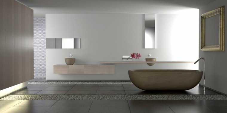 madera minimalista acogedor baño flores