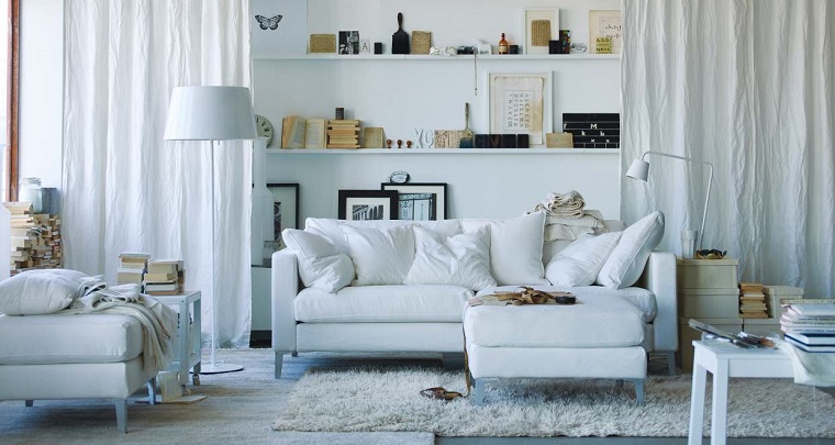 magia blanca sofa taburetes cortinas muebles salon moderno ideas