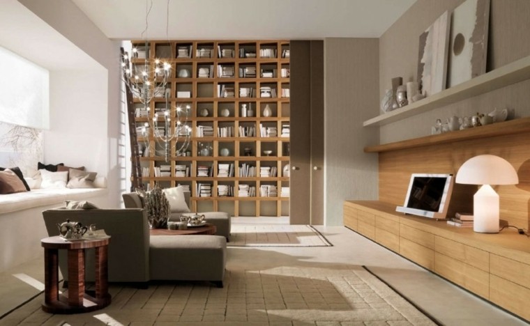 mueble estanteria madera salon