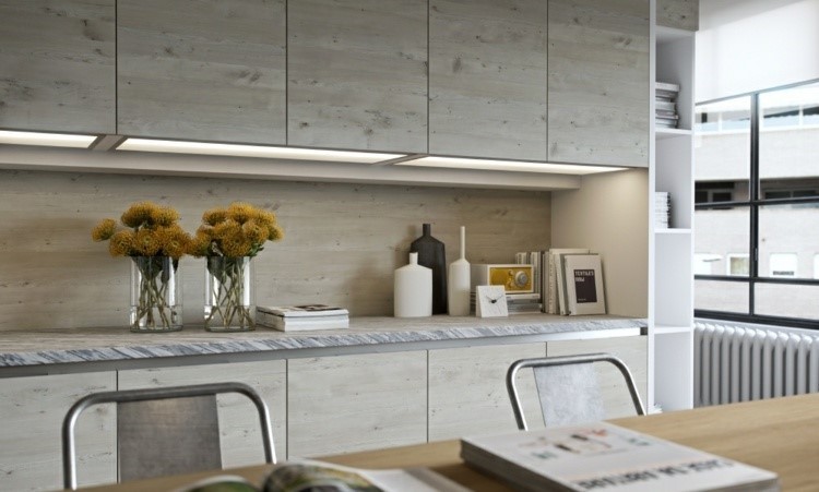 panel madera cocina moderna armarios encimera granito ideas