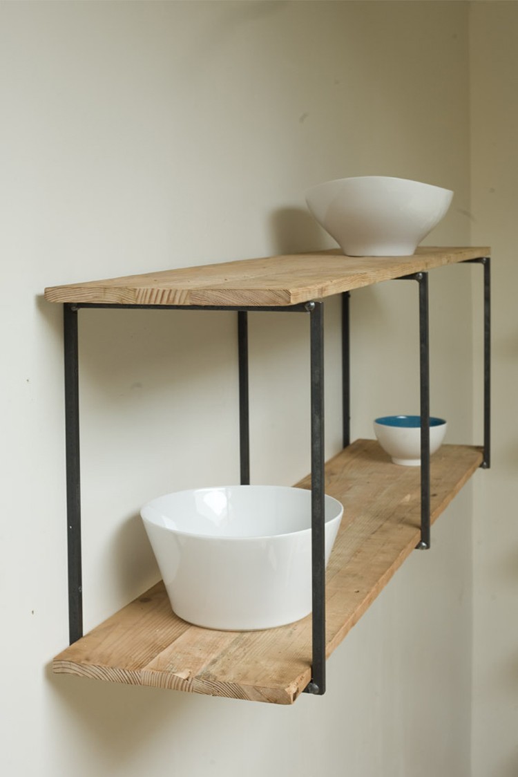 estanteria de madera con acero preciosa pared estanteria madera acero negro hecho mano ideas