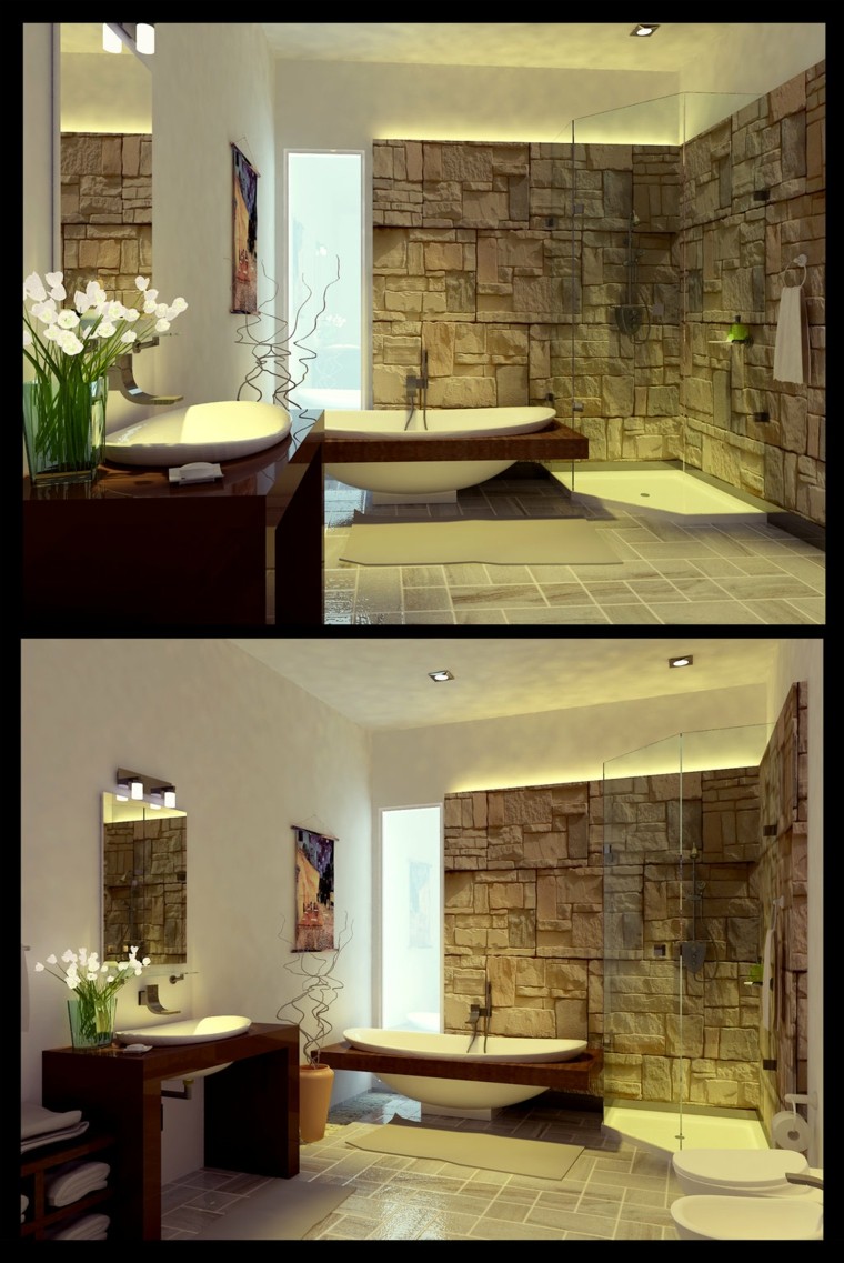 pared de piedra en el baño moderno pared piedra preciosa bano moderno estilo ideas