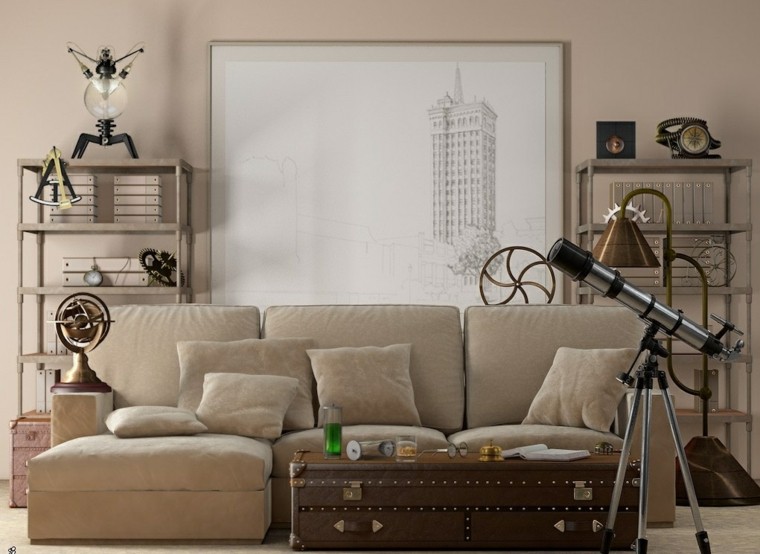 pared salon moderno decorada color beige cuadro ideas