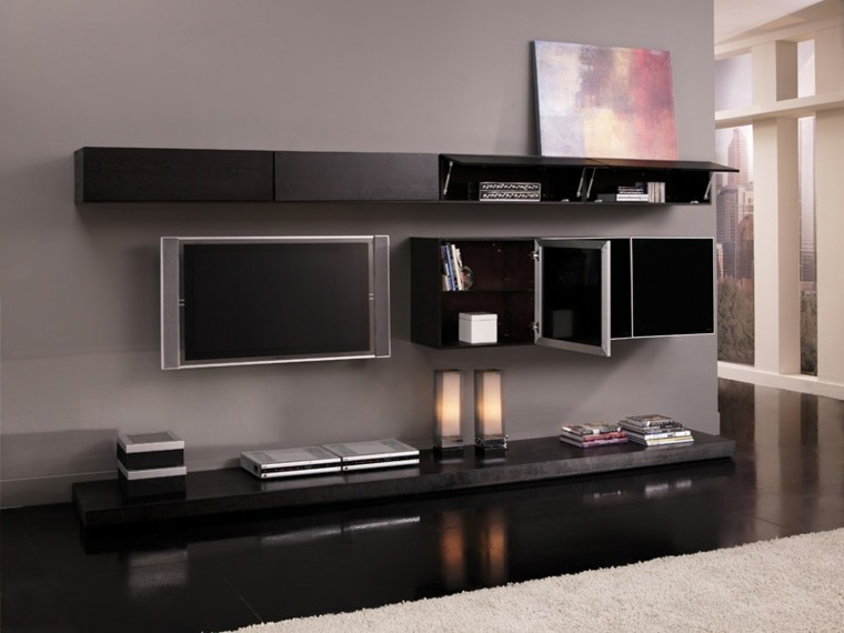 plasma television pared mobiliario almacenamiento