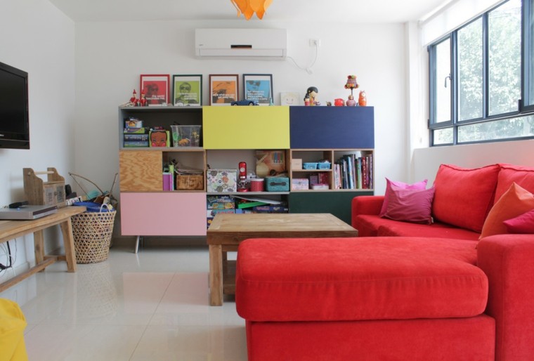 sala estar sofa rojo forma ele