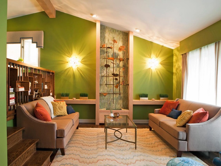 salon moderno color verde lamparas estrellas salon ideas