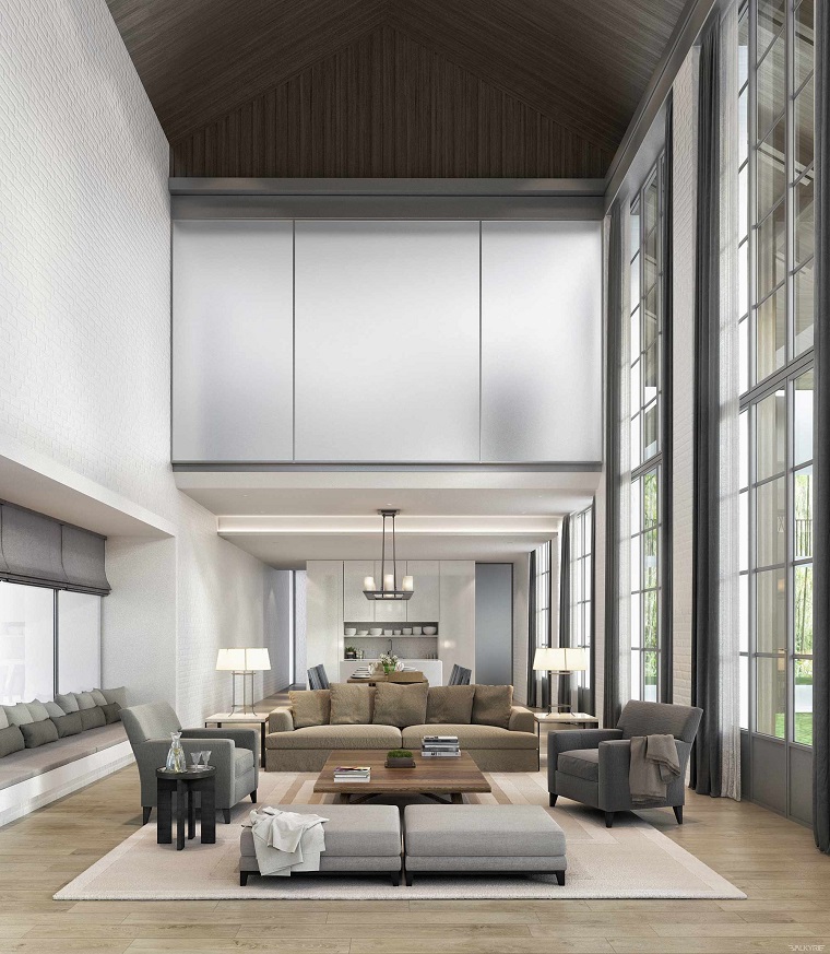 salon moderno diseno techo sofa beige ideas