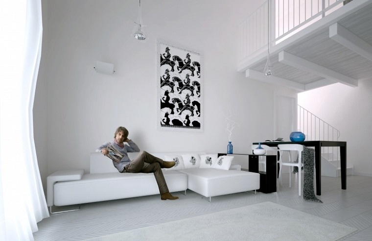 salon moderno pared blanca cuadro decorativo ideas