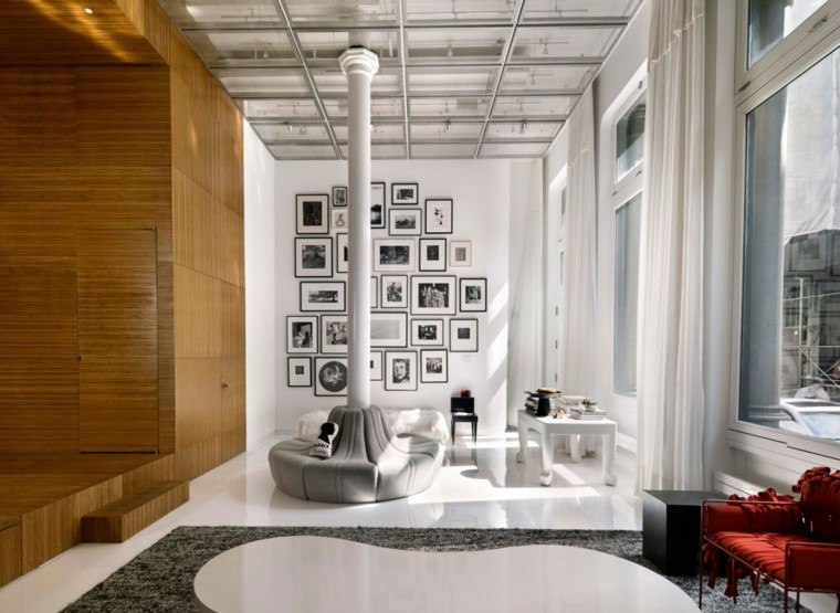 salon moderno pared blanca fotos sofa roja ideas
