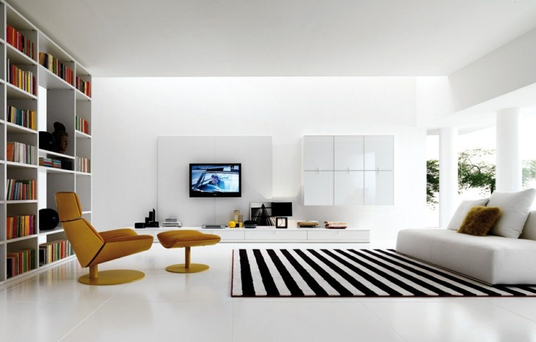 salon moderno pared blanca sillon amarillo ideas