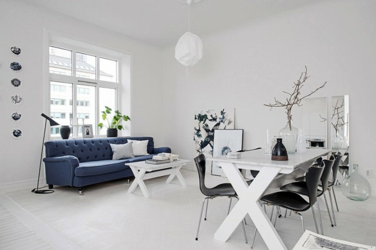 salon moderno-pared blanca sofa azul ideas