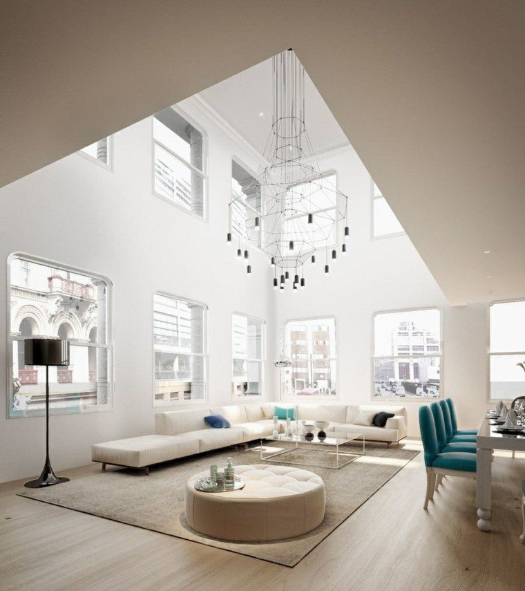 salon moderno pared blanca taburete beige grande ideas