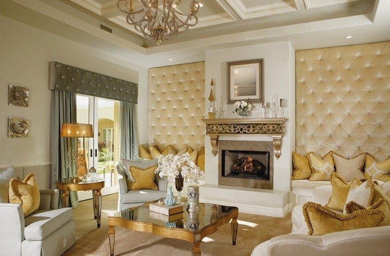 salon moderno paredes preciosas chimenea mesita cojines ideas