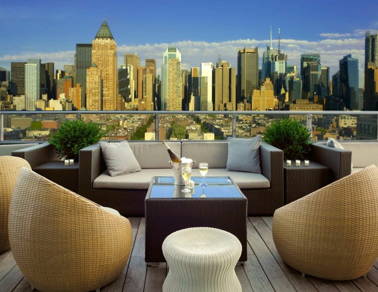 sillones rattan terraza taburete mesa encimera cristal ideas