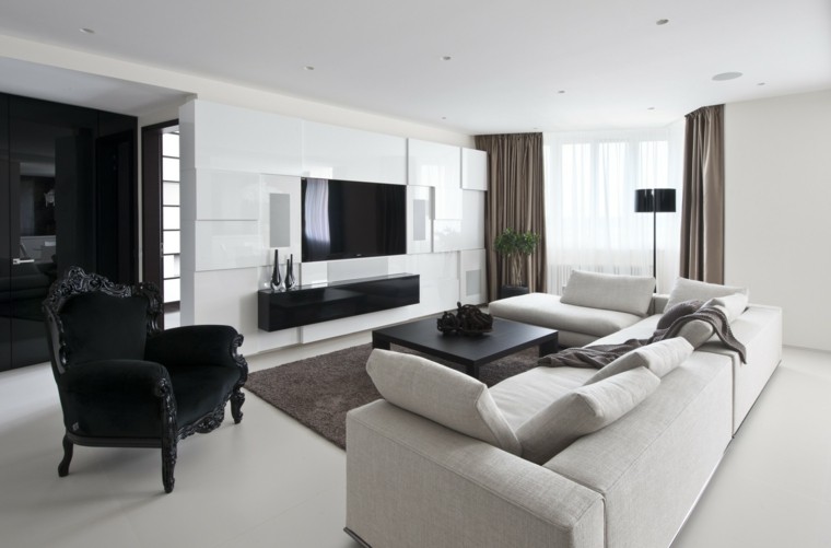 sofa color beige sillon negro