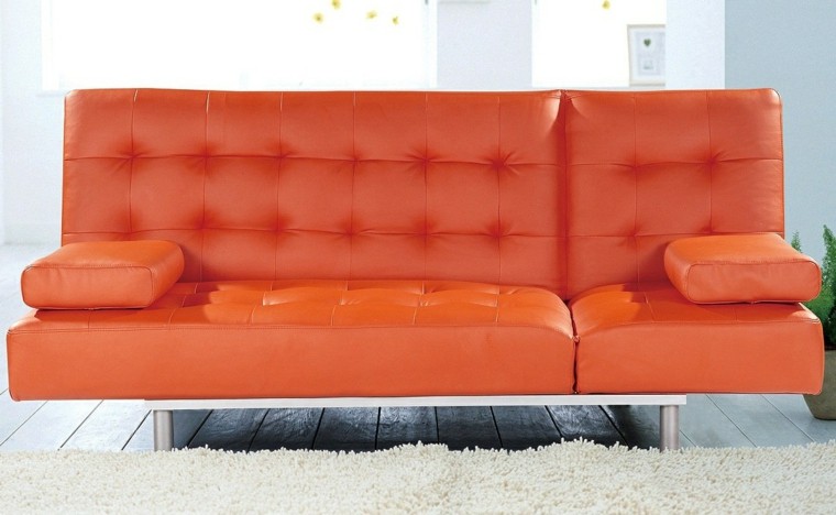 sofa acolchado capitone color naranja