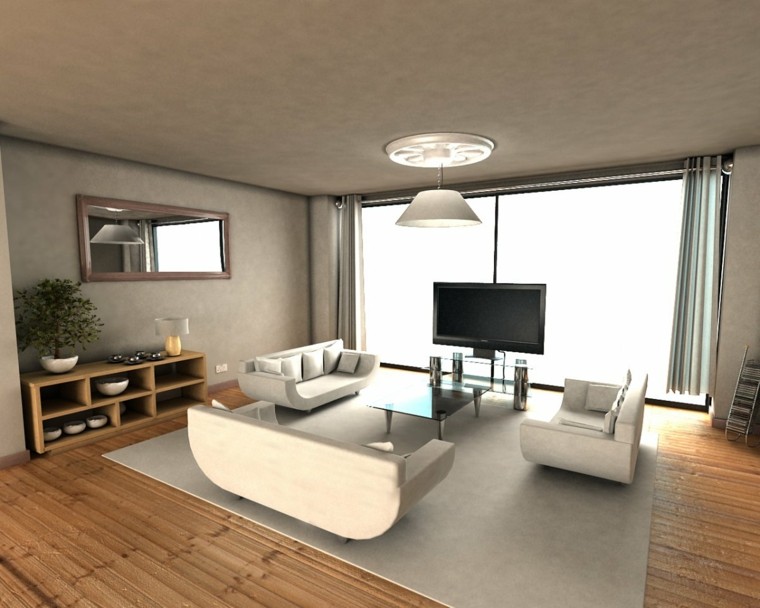 sala suelo madera muebles blancos