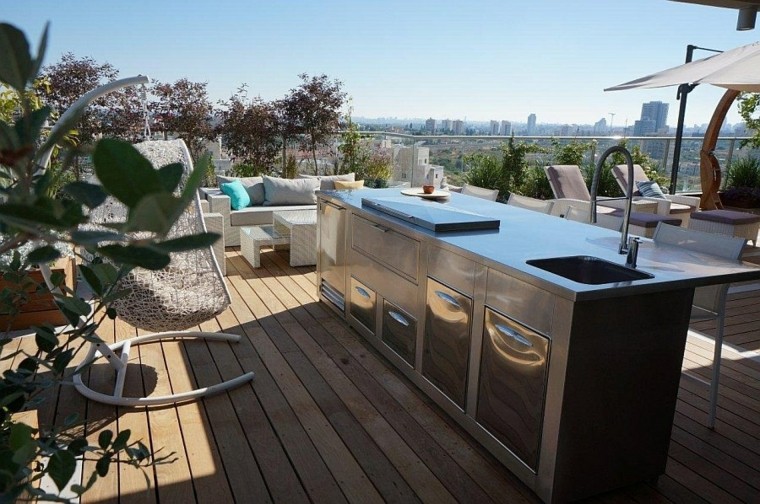 terraza moderna con muebles de cocina de acero terraza mueble bar acero cocina