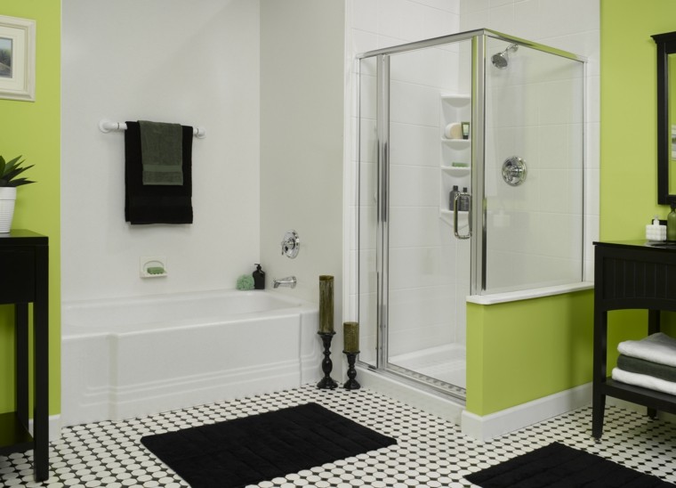 cabina separada de ducha verde interesante oscuro alfombra cabina