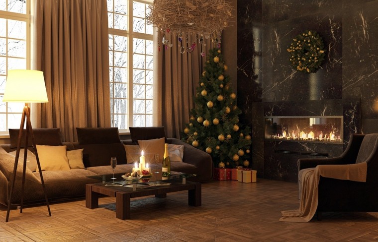 bolas de color oro decorando el árbol de navidad arbol de navidad precioso salon amplio moderno ideas
