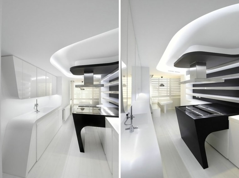 atractiva futurista cocina blanca negro