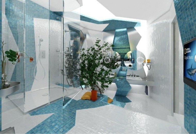 azulejos baño moderno color turquesa 