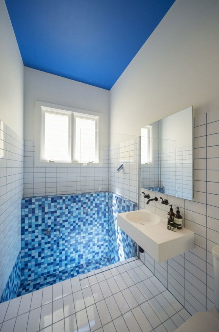 baño azulejos mosaico techo pintura 