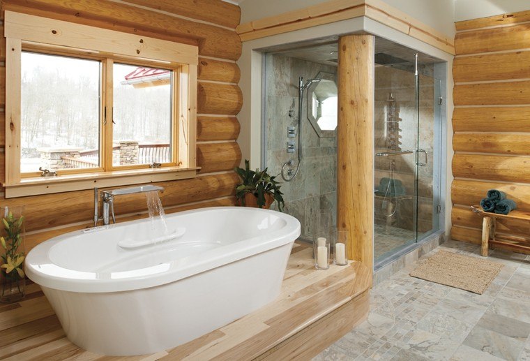 baño rústico diseño troncos madera