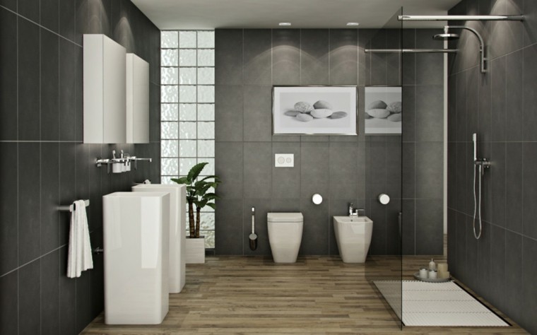 baños modernos con ducha color gris 